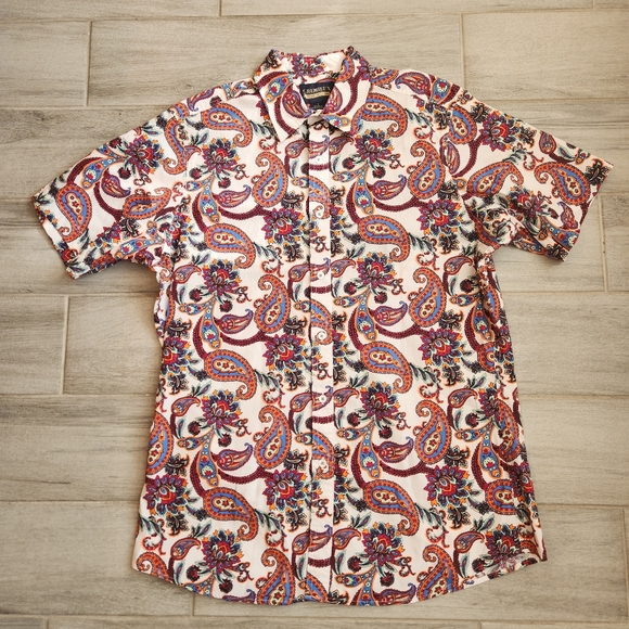 Daniel Cremieux Other - Cremieux Shirt L White Red Paisley Cotton Short Sleeve Button Down Casual New$60